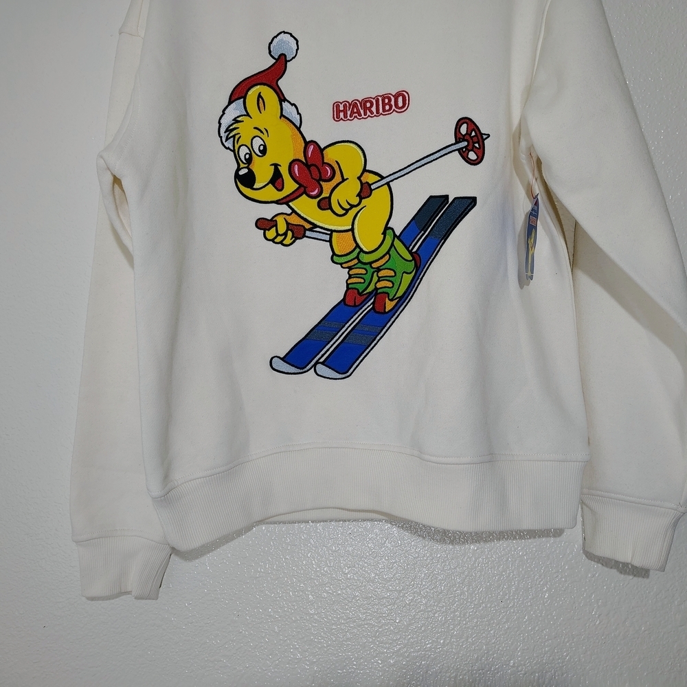 Haribo Gummy Bear White Sweatshirt XS Fleece Lined Graphic EmbroideredPullover - Picture 2 of 11